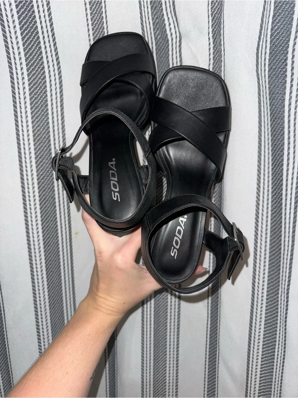 Soda Black Platform Block Heel Sandals